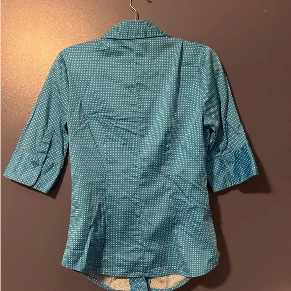 New York & Company Blue Polka Dot Top - Picture 2 of 3